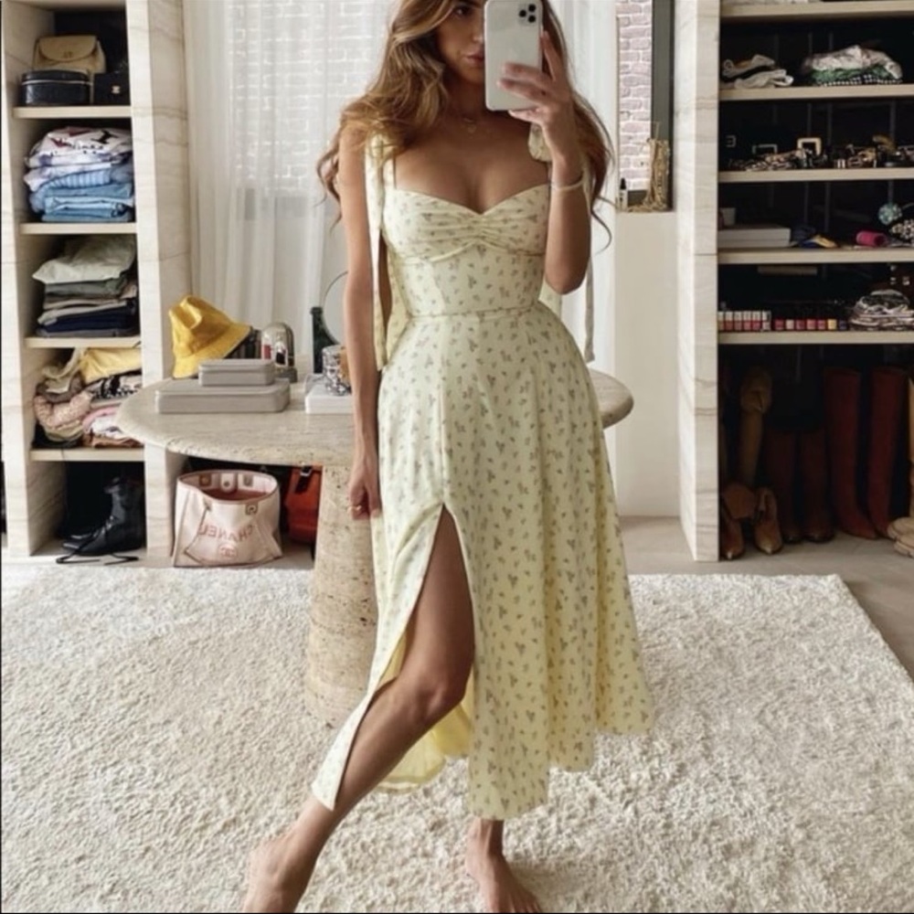 House of CB Yellow Floral Midi Dress